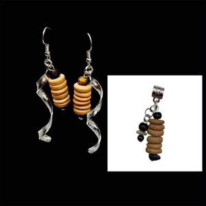 Silver and Tan Beaded Earrings